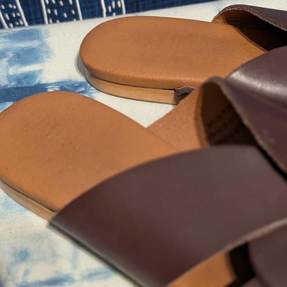 Pilcro Leather Twisted Slip On Slide Mules Flat Sandals Brown Women's 39 US 8.5 - Picture 6 of 9